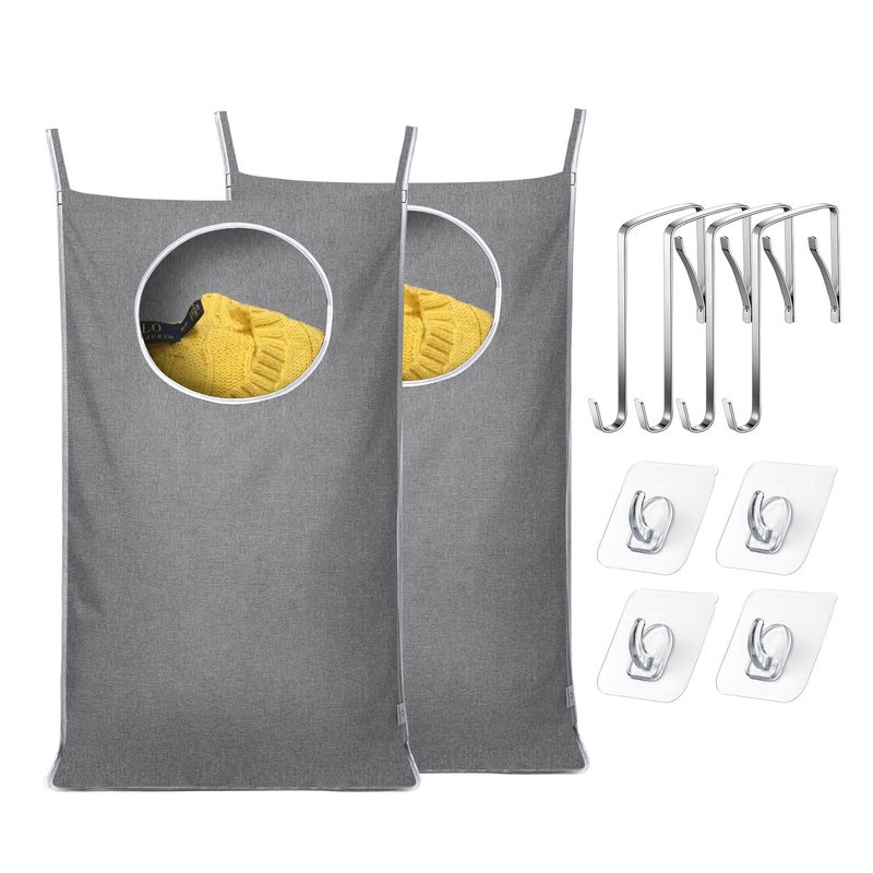 KEEPJOY 2Pack Space-Saving Hanging Laundry Bag, Door Laundry Hamper with 2 Different Types of Hooks, 30x20 Inch Oxford Fabric Laundry Storage Bag for Dirty Clothes (Grey-2Pack) - Image 1